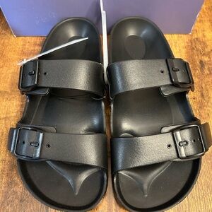 Women's Neida EVA Two Band Footbed Slide Sandals - Shade & Shore™ Black 
Size 7